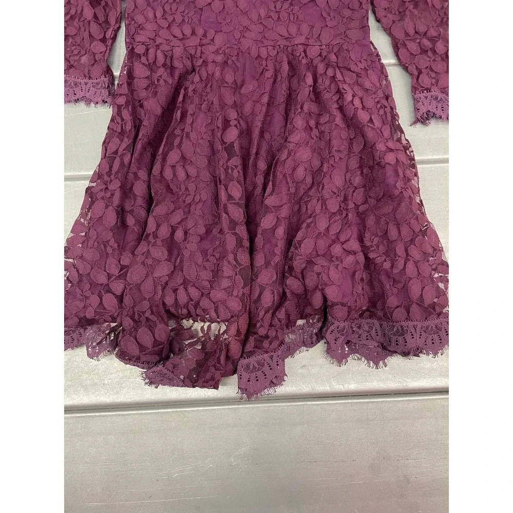 Free People‎ Floral Lace Mini Flare Dress Womens 6 Beet Color Cocktail Dress